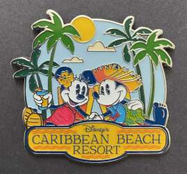 'Disney's Caribbean Beach Resort - Mickey and Minnie Holding Hands with Drinks on Deck Chairs - WDW'
