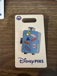 Blue Hinged Suitcase with Location Stickers - MLT