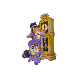 Chip & Dale in Cast Member Costumes with Grandfather Clock