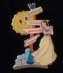 Mickey&#039;s Toontown of Pin Trading - Snow White and Sun at Signpost - WDW