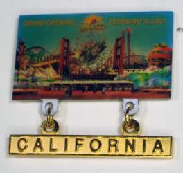 80443 - Disney California Adventure Grand Opening - Commemorative Acrylic Display Pin & Ticket Set — Entrance Photo with Dangling California Sign - Disneyland Resort alternate image