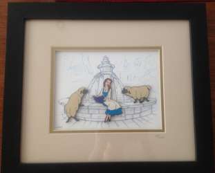 Belle with Sheep at Fountain Framed Sketch Set - Belle with Sheep at Fountain Framed Sketch Set - WDW