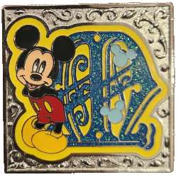 Mickey (Blue Glitter and Yellow Filigree Letter M)
