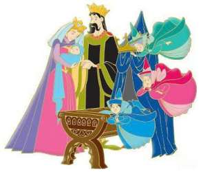 The King, Queen, and Baby Aurora with the Good Fairies