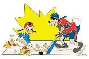 Goofy and Donald Playing Ice Hockey