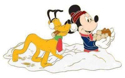 Mickey and Pluto Playing In Snow