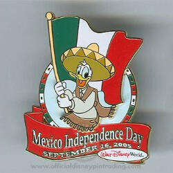 Donald Duck with a sombrero, serape, and the Mexican flag