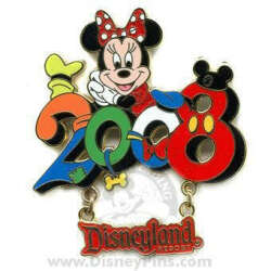 '2008 Dated Year Pins - Minnie 2008 Dangle, Disneyland - DLR'