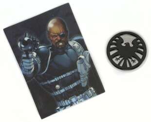 95493 - NECA Marvel Die-Struck Pin & Card Mystery Collection - Nick Fury Symbol — Embossed Variant - Disney Licensed alternate image