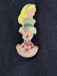 Click to view the The Mad Hatter, Alice & the Cheshire Cat Stacked Pin details
