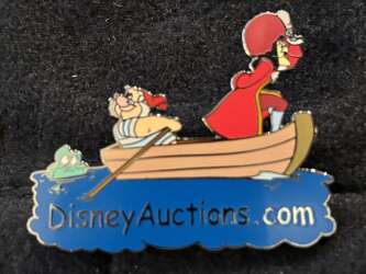 Captain Hook and Mister Smee in a boat on the auction logo